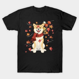 Maple Dog Leaf Fall Hello Autumn Funny Shiba Inu Lover T-Shirt